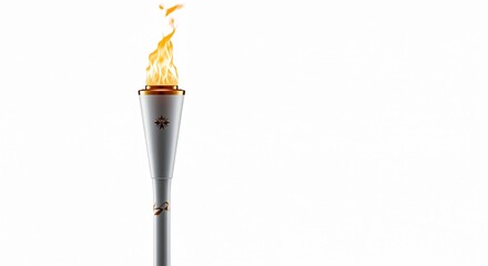 Burning brightly a tall white torch flames elegantly against a stark white background. AI Generated