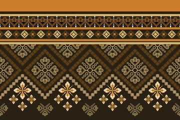 Nature vintages cross stitch traditional ethnic pattern paisley flower Ikat background abstract Aztec African Indonesian Indian seamless pattern for fabric print cloth dress carpet curtains and sarong