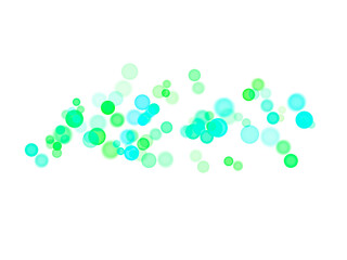 Vibrant green and cyan bubbles float dynamically, creating a cheerful, energetic abstract pattern.