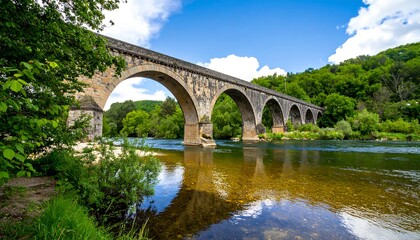 Fototapeta premium Scenic river bridge under a blue sky