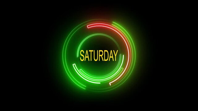 The word Saturday. motion video with the text colored rainbow . neon text wk animated motion video.