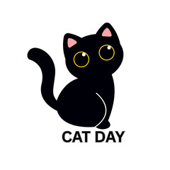 Cute black cat with big eyes celebrating cat day