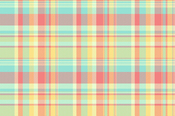Many vector check background, furry texture fabric pattern. Worldwide textile tartan plaid seamless in teal and light coral colors.