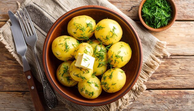 Roasted potatoes with butter and fresh dill