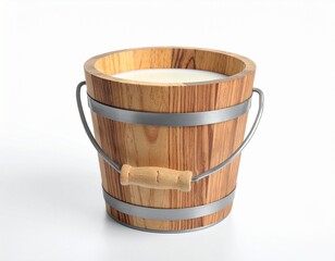 wooden bucket with milk on white background 