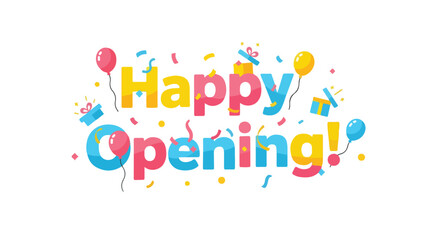 Festive grand opening vector design with colorful balloons, gifts, and confetti accents for store launch celebration