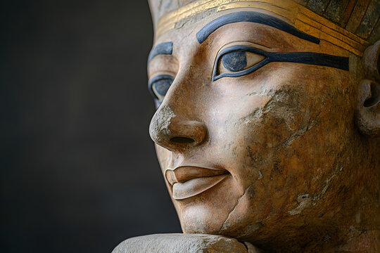 Akhenaton Pharaoh Statue with Detailed Ear and Ancient Markings