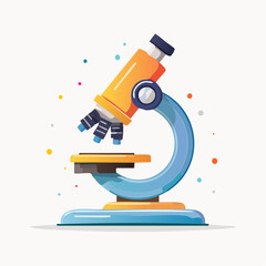 A modern vector illustration of a laboratory microscope in a flat, colorful style, representing science, education, and biological research discovery