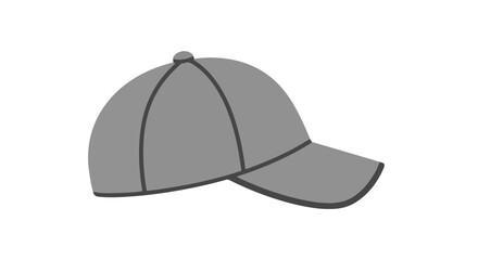 Fototapeta premium Simple gray baseball cap illustration with dark outline on white backdrop for apparel design concepts or promotional materials illustration