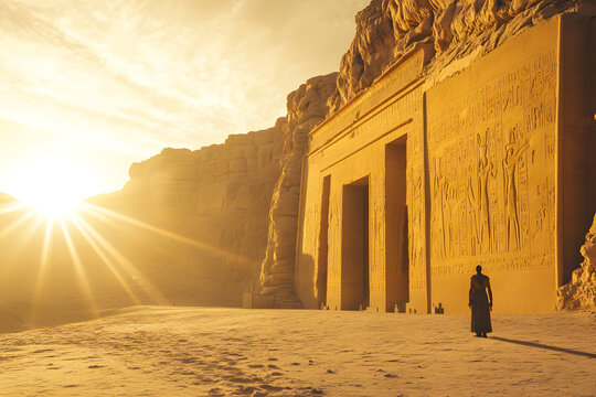Pharaoh Akhenaten at Aten Temple Bathed in Sunlight  