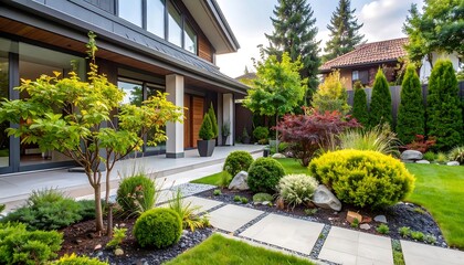 Modern house with landscaped yard