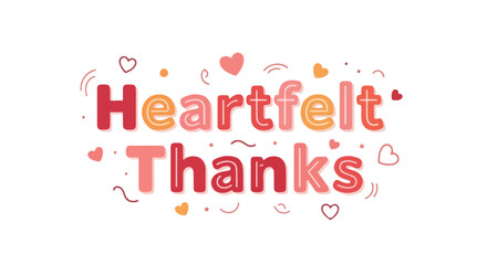 Colorful heartfelt thanks illustration with decorative hearts, suitable for expressing gratitude and appreciation in greeting cards or digital designs