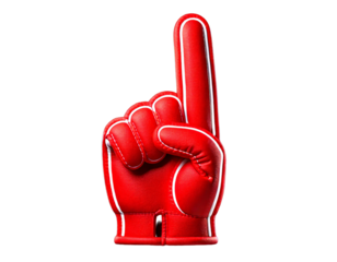 Ai generated image of red foam finger with number one, isolated on transparent background 