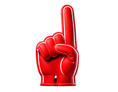 Ai generated image of red foam finger with number one, isolated on transparent background  - Powered by Adobe