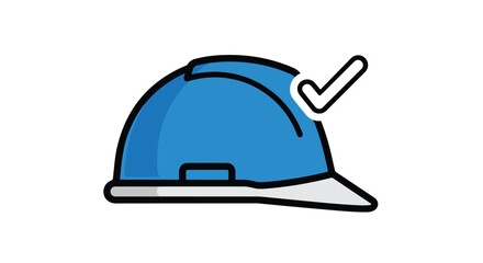Fototapeta premium Safety first: Confirmed compliance with a blue construction helmet, symbolizing protection and quality assurance for construction professionals