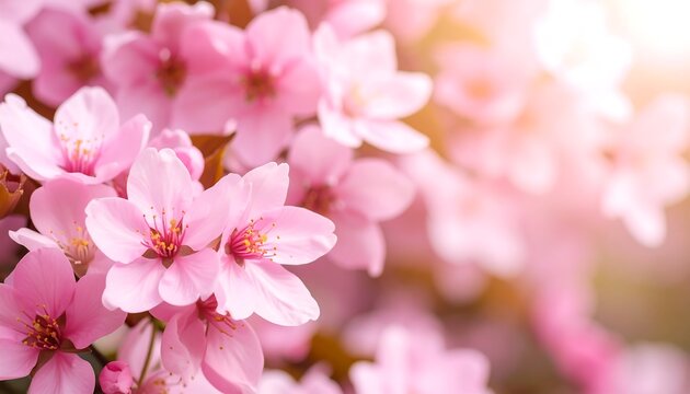 Blossoming pink flowers in soft sunlight
