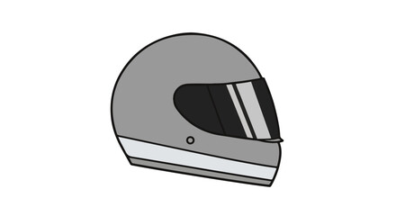 Illustrative portrayal of a gray racing helmet with visor reflecting light indicating high performance safety design for motorsport racing gear