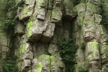 Rough rock face, moss-covered