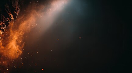 Smoky, fiery scene with light rays
