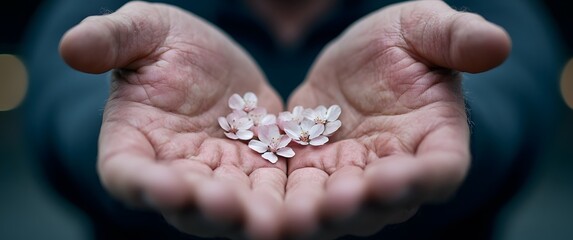 Delicate Flowers Held Gently in Cupped Hands Symbolizing Care and Nature