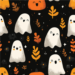 Illustration seamless pattern of halloween Day with cute ghosts
