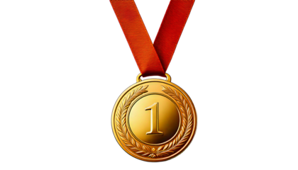 Gold medal for first place winner isolated on white background