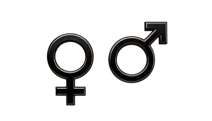 male and female gender black symbols isolated on transparent background 