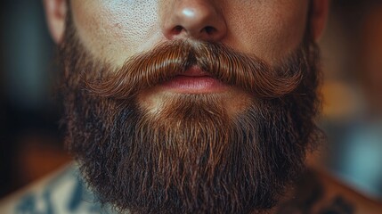 The detailed view showcases unique facial hair and skin art, radiating confidence and personality