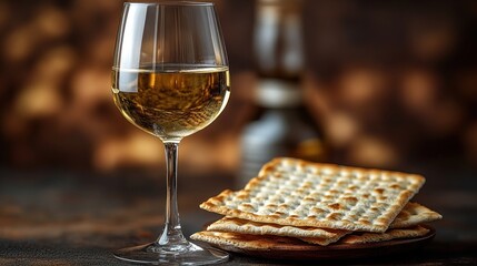 Glass of white wine and matzah
