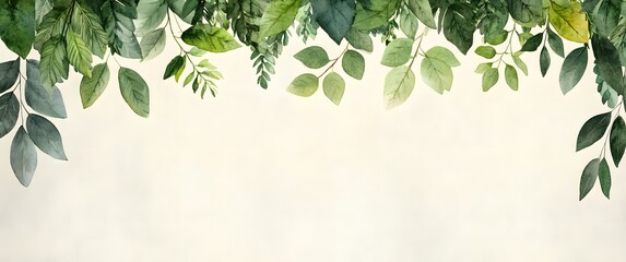 Green Leaves Border Decoration on a Light Background