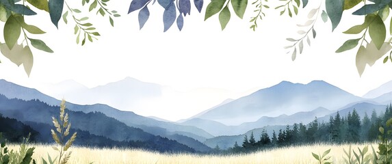 Misty Mountains Landscape Watercolor Painting