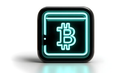 Fototapeta premium Glowing neon bitcoin symbol inside a dark screen, digital currency and blockchain technology concept.