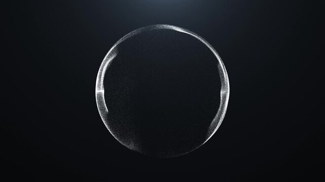 A beautiful abstract sphere made of white glowing particles on a dark background. The digital orb rotates and pulsates with light, perfect for technology and science themes.