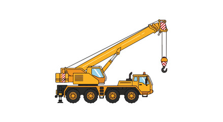 Obraz premium Detailed Vector Illustration of a Mobile Crane for Construction and Industrial Purposes with Yellow Accents and Boom Extended