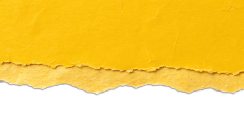 Vibrant textured yellow paper strip torn with jagged edges and dark abstract silhouette below