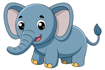 Cute Blue Cartoon Elephant on White Background Animal Clip Art Mascot