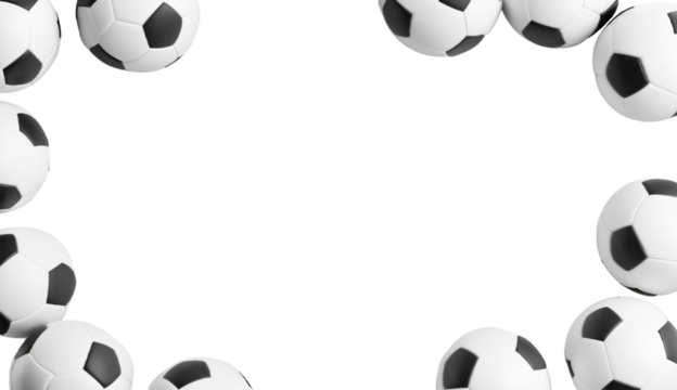 Soccer Balls Frame, White Background, Copy Space