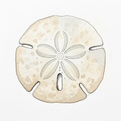 Sand Dollar, simple watercolor, hand drawing, white background