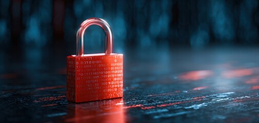 The padlock representing digital data protection and cybersecurity on a reflective surface