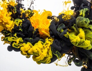 mixing of black and yellow paint, isolated on white