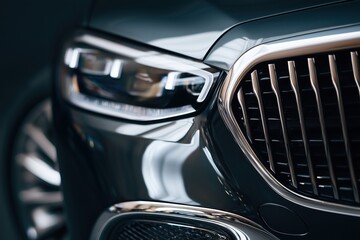 Dark car front grill and headlight detail