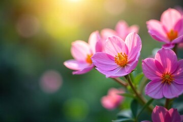Close-up of vibrant, blooming flowers gently swaying in a soft breeze, conveying serenity and tranquility  Perfect for spa, wellness, and nature themes ,  botany,  delicate petals,  detail