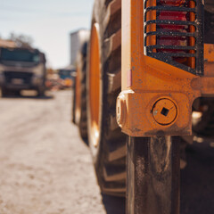 Public city street reconstruction with heavy machines.