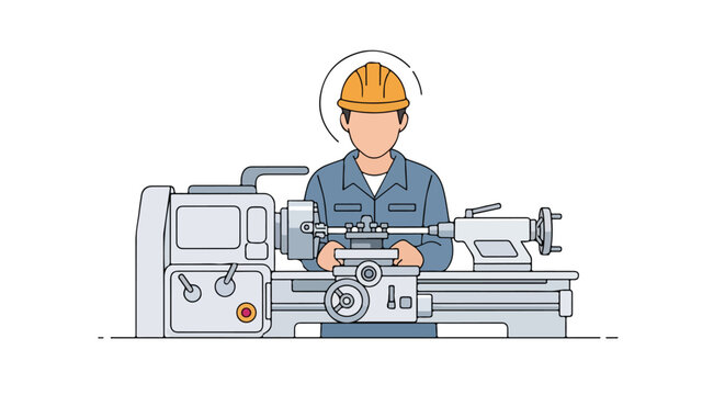 Craftsman Precision: Operating a Lathe Machine with Expertise and Safety Equipment in Workshop Environment