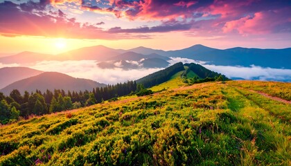 Obraz premium Mountain meadow at sunrise