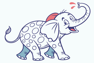 Cute Cartoon Elephant with Circles Texture Trunk Spouting Water on White Background