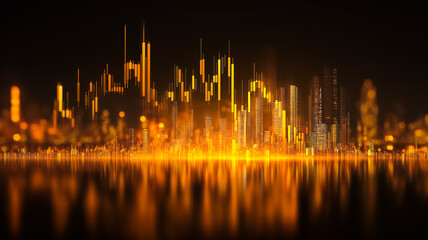 Golden Cityscape Financial Analysis Graph Trading Chart Investment Data