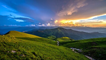 Majestic mountain range at sunset