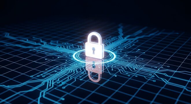 Futuristic Cybersecurity Lock Grid with Glowing Digital Connections