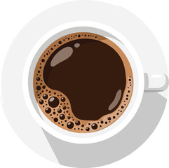 Aromatic coffee cup frothy beverage morning refreshment hot drink caffeine energy boost top view vector